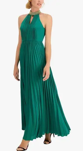 Calvin Klein  Womens Green Woven Halter-mock-neck Sleeveless Maxi Formal Dress 4