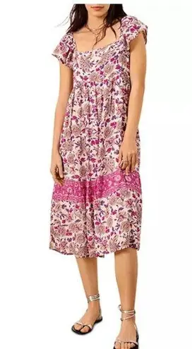 Ba&sh YSEE FLORAL MIDI DRESS FLUTTER CAP SLEEVE LAGOONLOOK GRANNYCORE MAIDEN
