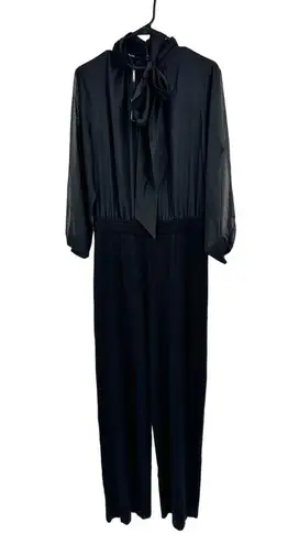 Misook Black Mixed Media Tie-Neck Jumpsuit Long Sleeve Size M NEW