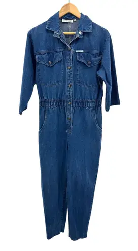 VTG IDEAS Denim Utility Jumpsuit Medium Blue Jean Boiler Suit 3/4 Sleeve 80s 90s