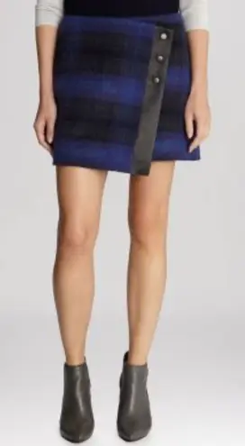 Karen Millen Blanket Plaid Wrap Mini Skirt Blue Black Size 8 Clueless Preppy