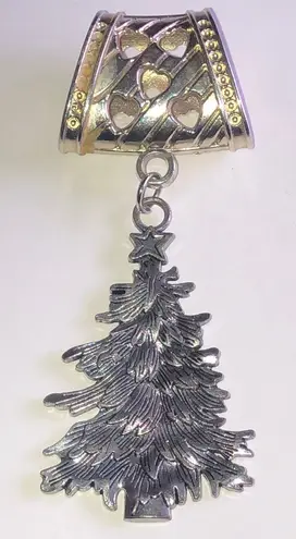 Silver Tone Christmas Tree Boho Holiday Slider Pendant