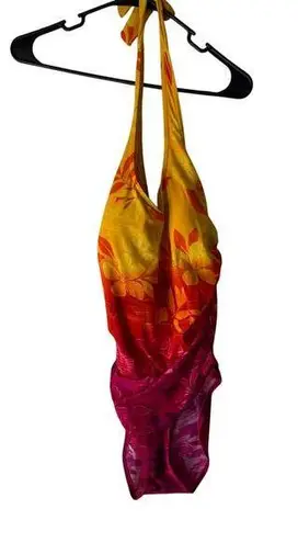 Islander Women’s Size 12 Ombré Pink Red Floral One Piece Open Back Swimming Suit