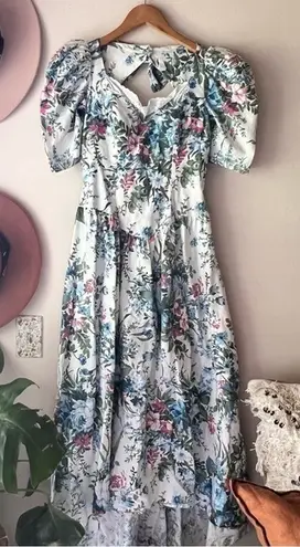 VINTAGE Early 1990's Floral Dress Open Back cottagecore prairie garden RARE