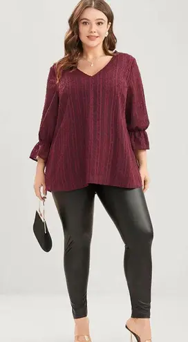 Bloomchic  Scarlet Burgundy Textured V Neck Lantern Sleeve Blouse 22 - 24 3X NWT