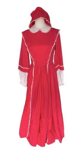 Vintage prairie dress pink with bonnet and bag White Size M