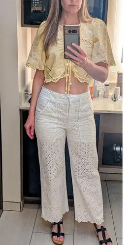 VERONICA BEARD White 100% Cotton Lace Eyelet Scalloped Cuff Riggs Pants Size 8