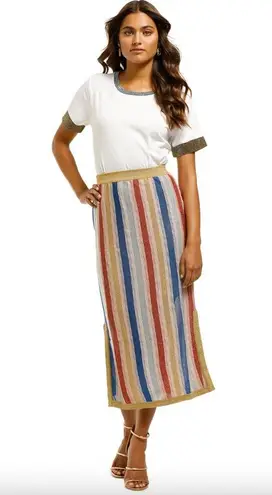 Suboo Mila Colorful Metallic 70s Stripe Midi Skirt XS Gold