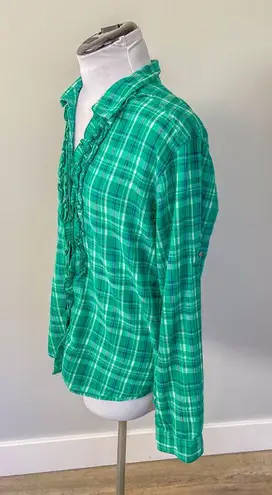 Cabela's  Women's Green Plaid Shirt with Ruffles