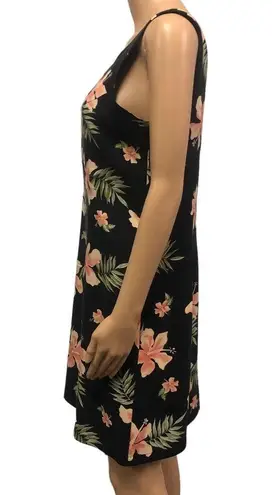 The Moon Vintage Pineapple Silk Black Hawaiian Floral Zip Sleeveless Dress Medium