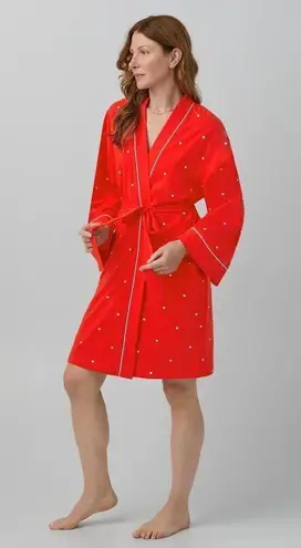 BEDHEAD Pajamas Heart Dot Stretch Organic Cotton Jersey Robe in Tiny Hearts L/XL Red Size L
