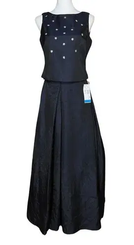 Vintage NWT 90s Y2K Navy Blue A Line Prom Dress Sequin Daisies. XS/S. Whimisgoth