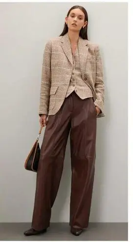 RTR sz 10 Veda deep chocolate brown leather pocketed dress trouser pants seamed