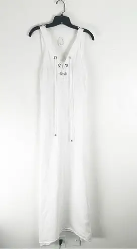 LAURA GOTTI 100% Linen White Tie Tassel Top Sleeveless Maxi Dress Size Large