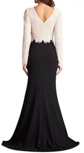 Tadashi Shoji Embroidered Lace Long Evening Gown Black Ivory Size 18