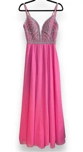 Vienna Prom Dress Pink with Silver Rhinestones Size 2