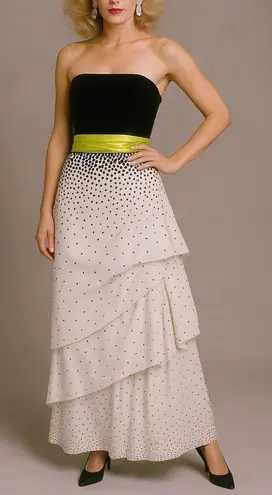 Vintage 80s Retro Glam Jessica McClintock Gunne Sax Dress 9 White Black Green Size undefined