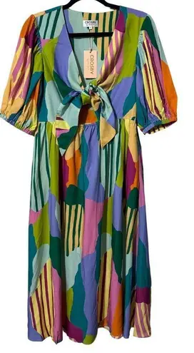 CROSBY by Mollie Burch Emilie Dress Fields Tie Front Cutout Colorful Dress NWT S