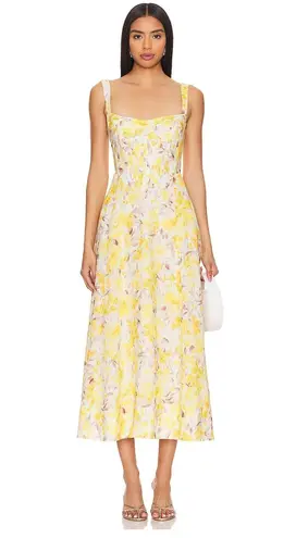 Bardot Lilah Corset Midi Dress in Yellow Floral - Image 1