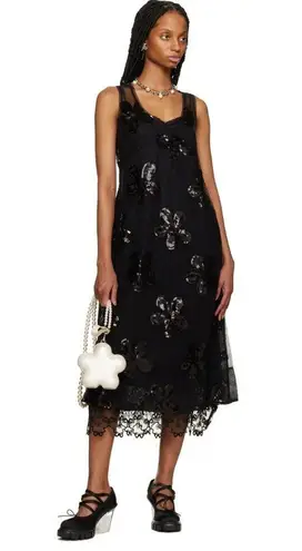 Simone Rocha Black Sheer Sequin Scoop Neck Slip Dress Floral Flower 8 NEW Size 4