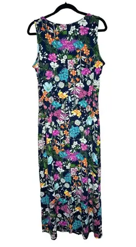 Nina Leonard Floral Sleeveless Maxi Dress Size Large Blue Modest Easter Church