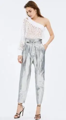 IRO Takecare Paper Bag Pants 36 Waist Tie Silver Metallic Holidays NYE New Years