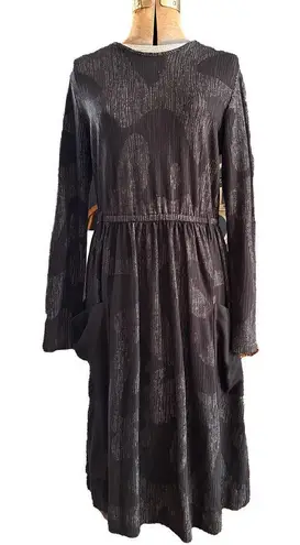 Blanc Et Noir Black Geometric Patterned Midi Dress, Long Sleeve, Large Pockets Size M