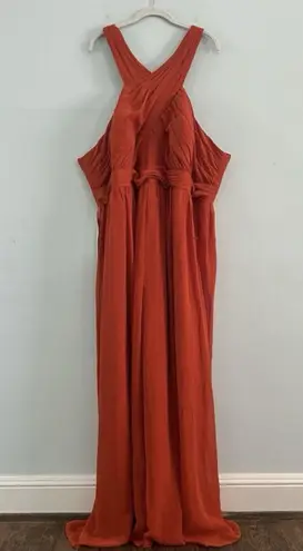 Azazie NWT Berdie Halter Wide Leg Chiffon Paprika Orange Bridesmaid Jumpsuit