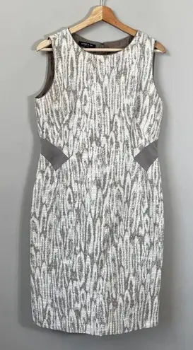 Lafayette 148 Sleeveless Patterned Sheath Dress Women's Size 8 Cream Tan Career