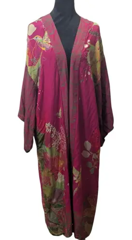 Powder Design Maxi Kimono Gown Hummingbird Floral Print Modal Viscose Boho Glam Pink Size L - Image 1