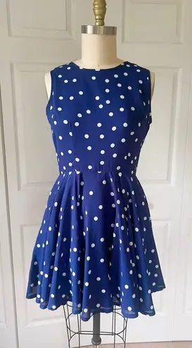Maison Jules Blue and White Polka Dot Fit & Flare Dress