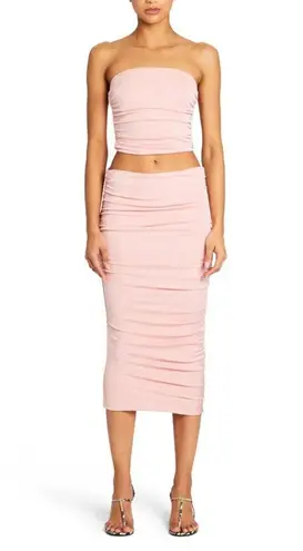 SER.O.YA Julia Midi Skirt in Powder Pink Small New Womens Stretchy Ruched