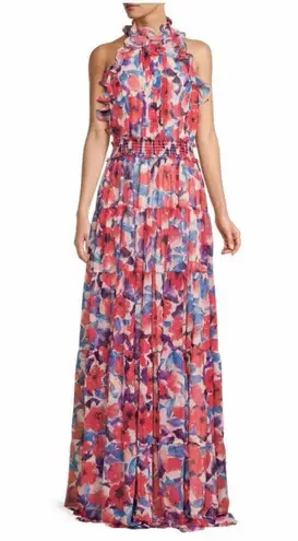 PATBO Violet Floral Flutter Halter Style Maxi Dress Size US 8 Cherry