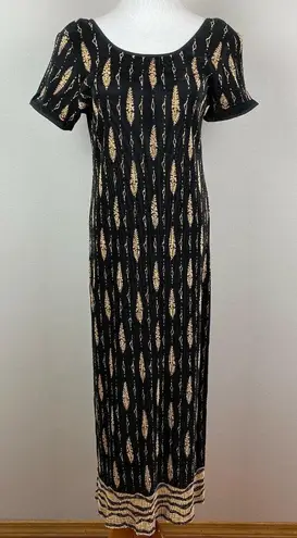 Virgo Dress 8 Maxi Black Beige Ribbed Slinky Scoop Neck Shoulder Pads Vintage