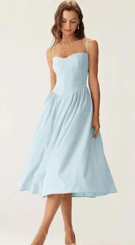 Rihoas Blue Square Neck Pocket Slip Midi Dress