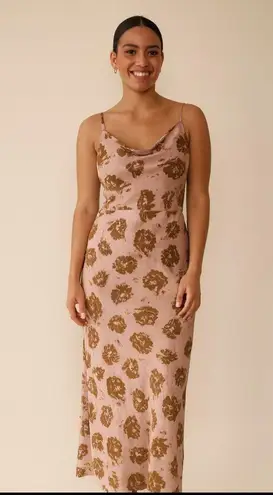 Grade & Gather Floral Slip Dress in Pink and Brown. Size