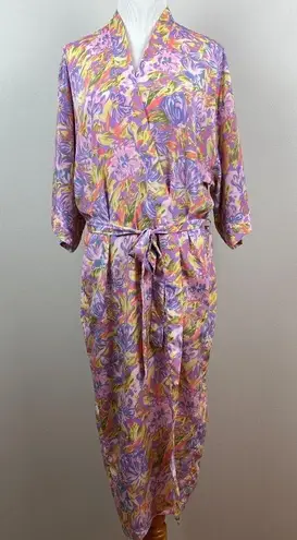 The Lingerie Collection Robe Large Purple Multicolor Floral 3/4 Kimono Sleeve