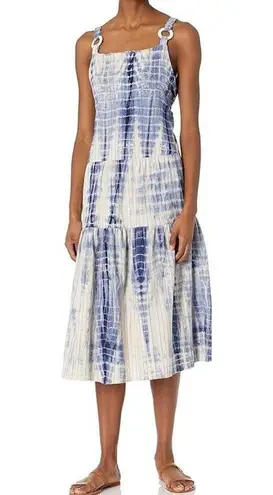 Angie  Blue White Tie Dye Tiered Midi Dress