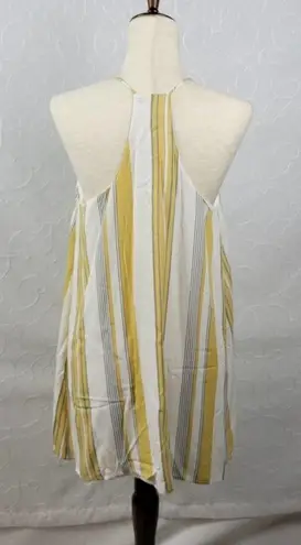 Cabela's Cage Womens Shift Dress Size L Yellow Striped Racerback Spaghetti Strap Mini