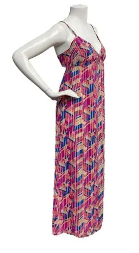 Champagne & Strawberry 100% Silk Pink Medium Geometric Print Flowy Maxi Dress