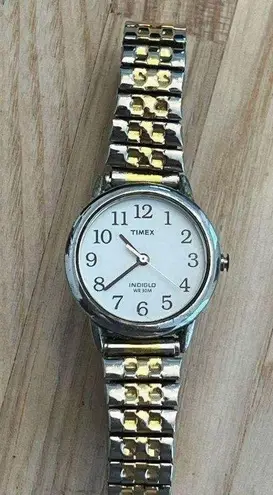Timex Ladies Watch Indiglo White Dial Two Tone Stainless Bracelet Date Window