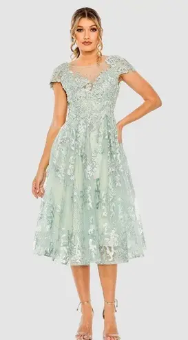 Mac Duggal 20978 Green Embroidered Cap Sleeve A Line Dress
