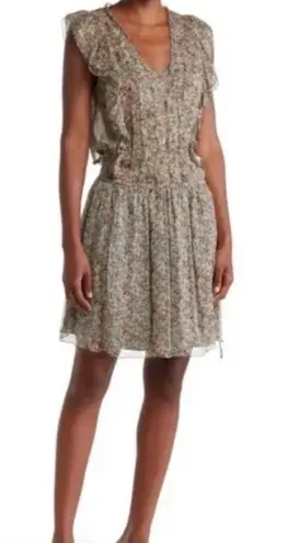 Zadig & Voltaire Rimana Ruffle Cap Sleeve Silk Dress Green Blue Maroon Size XS