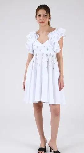 NWT Fanm Mon Galata Dress size Small Wanga White ruffle mini dress linen