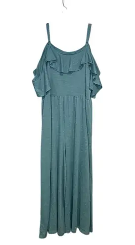Womens Pant Romper Jumper Blue Green Loose Wideleg Leg OFF SHOULDER Pockets XL