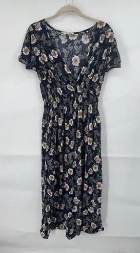 Kindred Floral Midi Dress Women Plus Size 2X Navy Blue Preppy Peasant Prairie