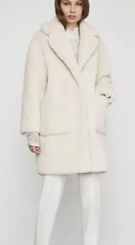 BCBGMAXAZRIA Willow Faux Fur Shearling Coat Ivory