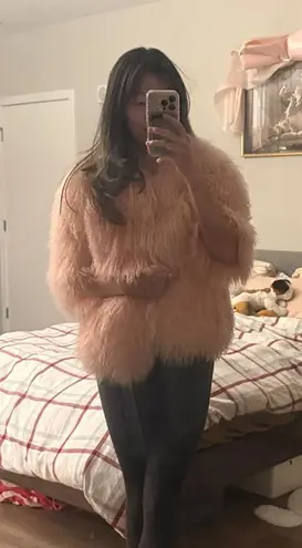 Vintage Northern Lights for Bloomingdales pink lambskin shearling coat Size 2