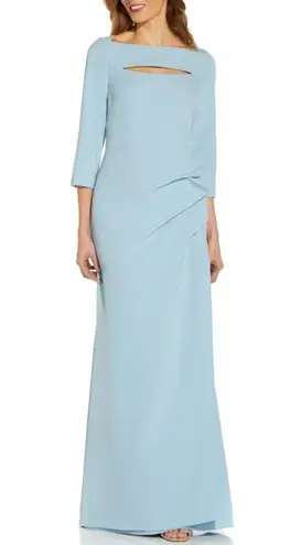 Adrianna Papell Women's Formal Dress Size 6 Blue Long Sleeve Cutout Evening Gown