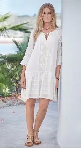 Sundance White Aleta Embroidered Mini Shift Dress Small